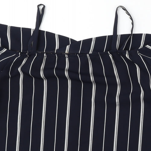 River Island Womens Blue Striped Polyester Basic Blouse Size 8 Round Neck