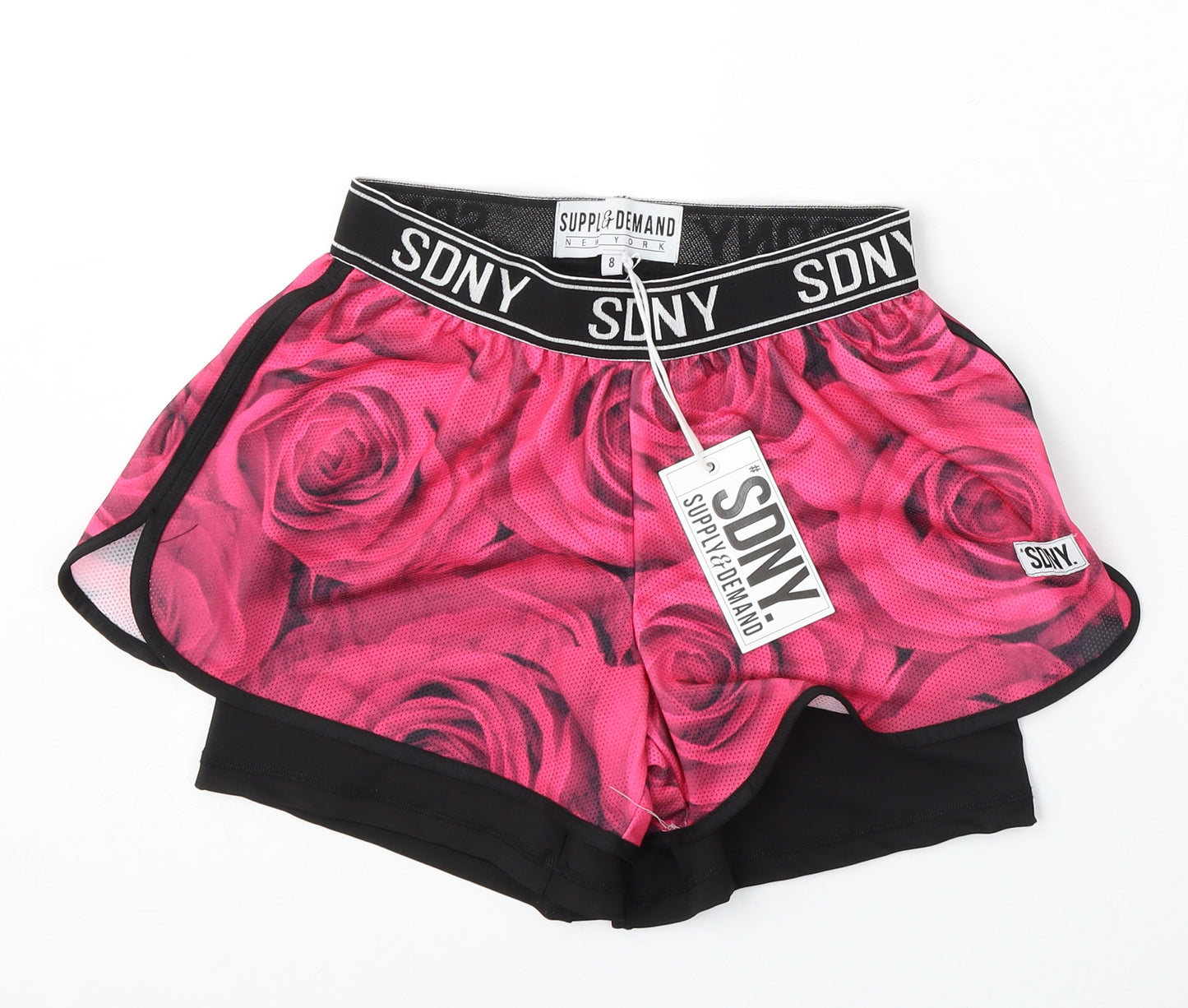 Supply & Demand Co. Womens Pink Floral Polyester Sweat Shorts Size 8 L3 in Regular