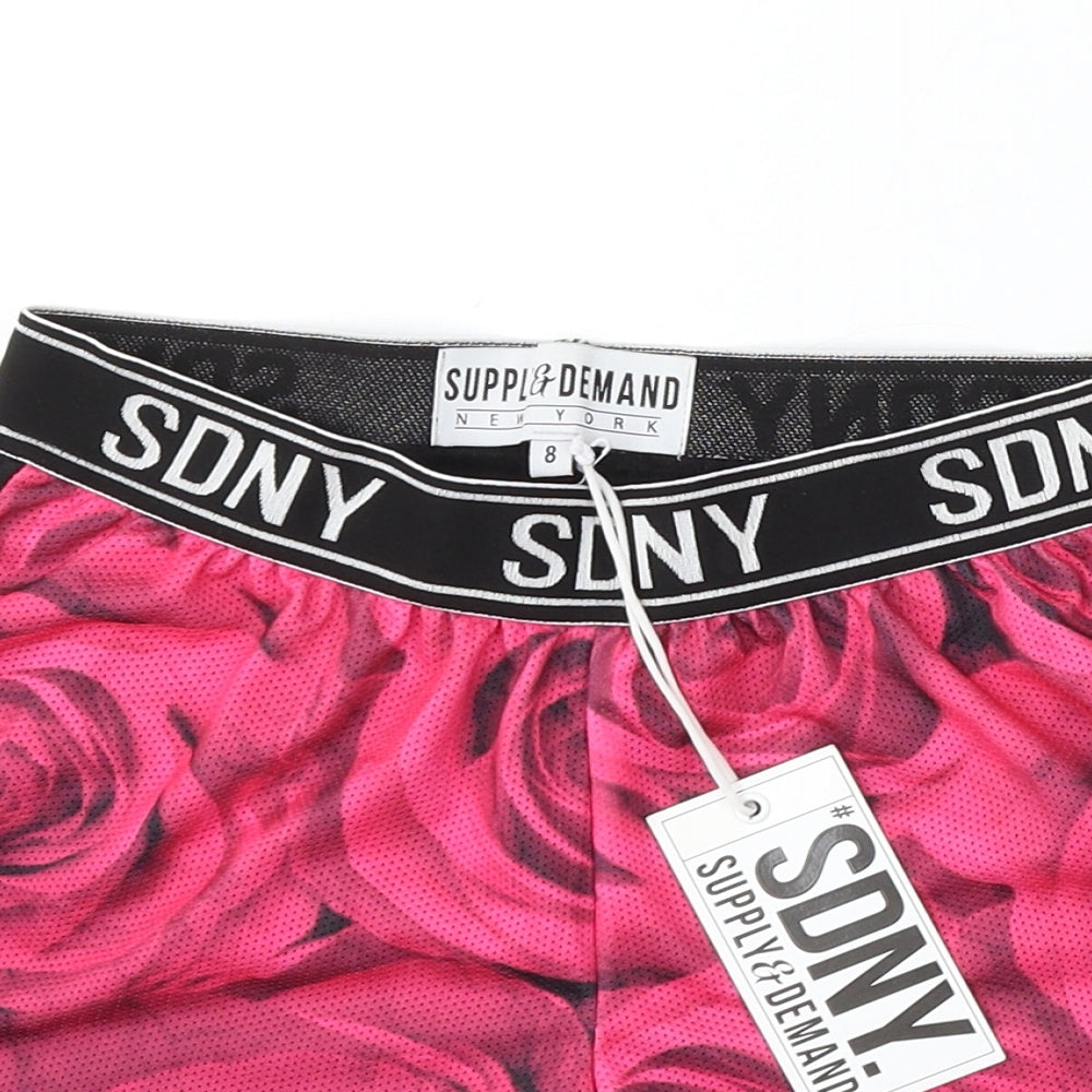 Supply & Demand Co. Womens Pink Floral Polyester Sweat Shorts Size 8 L3 in Regular