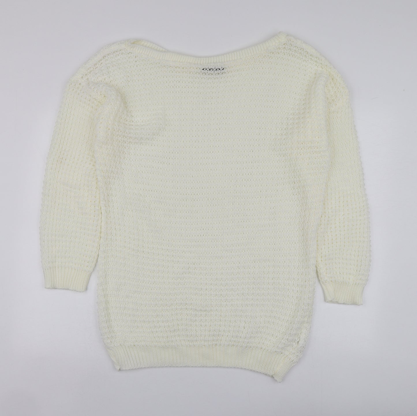 Boohoo Womens Ivory Round Neck  Acrylic Henley Jumper Size S