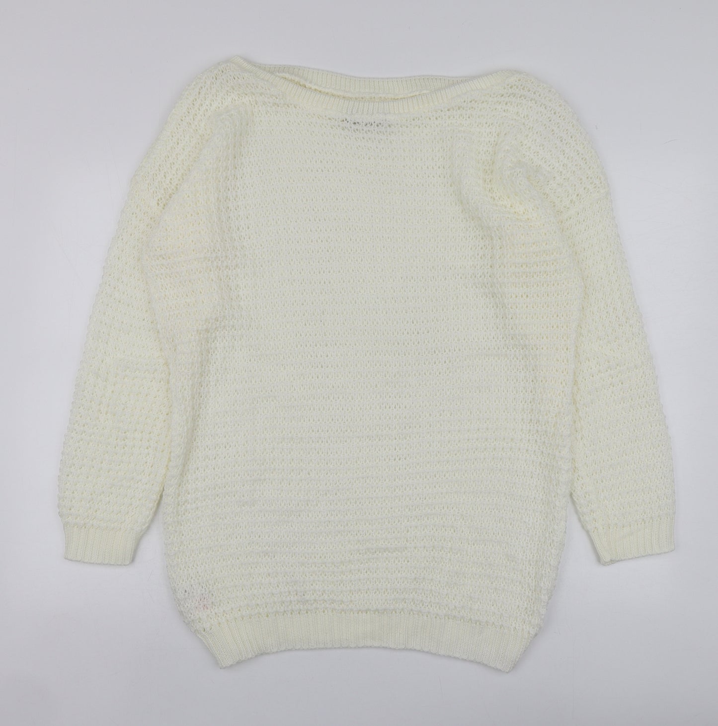 Boohoo Womens Ivory Round Neck  Acrylic Henley Jumper Size S