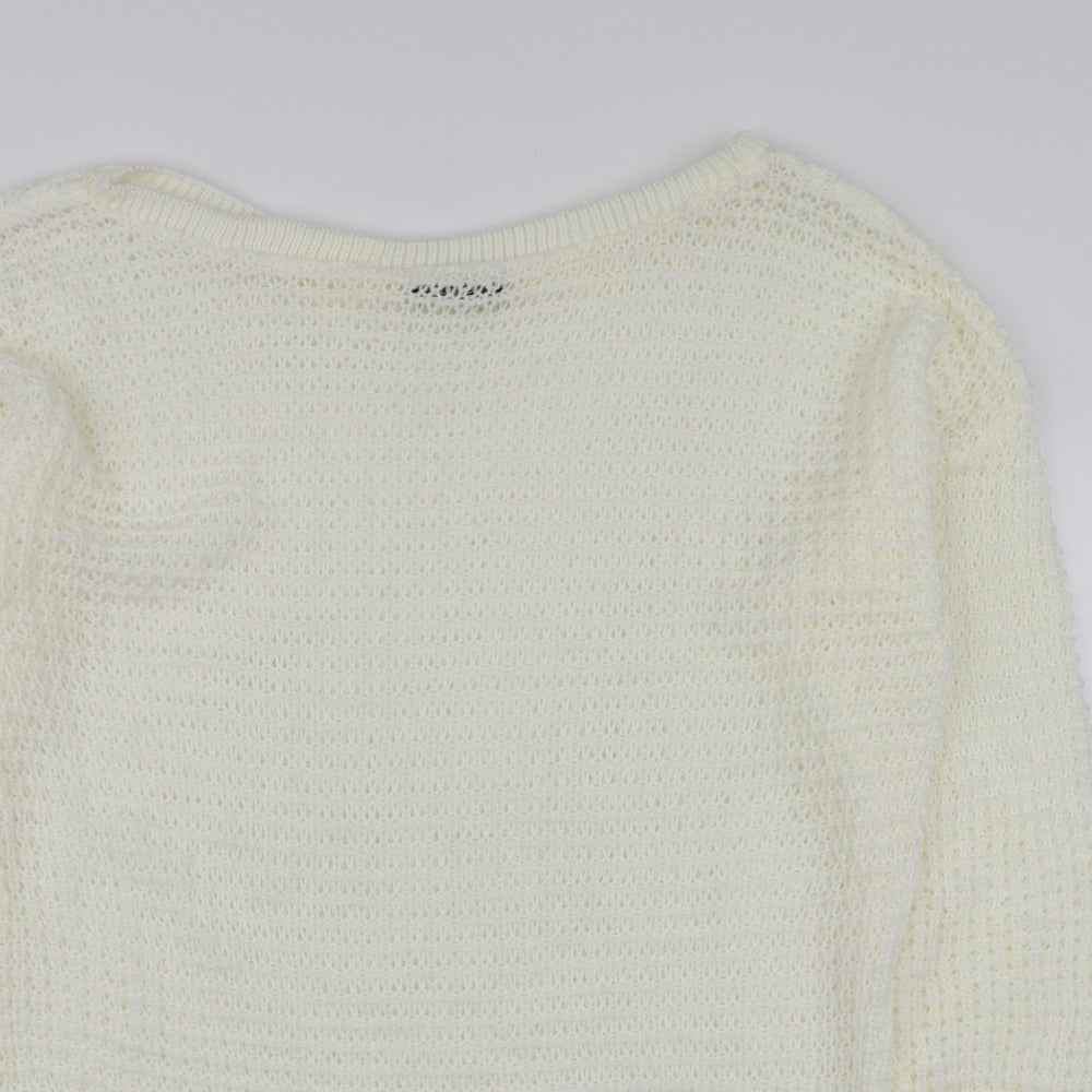 Boohoo Womens Ivory Round Neck  Acrylic Henley Jumper Size S