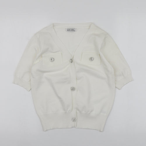 Luc-ce Womens White V-Neck  Viscose Cardigan Jumper Size M