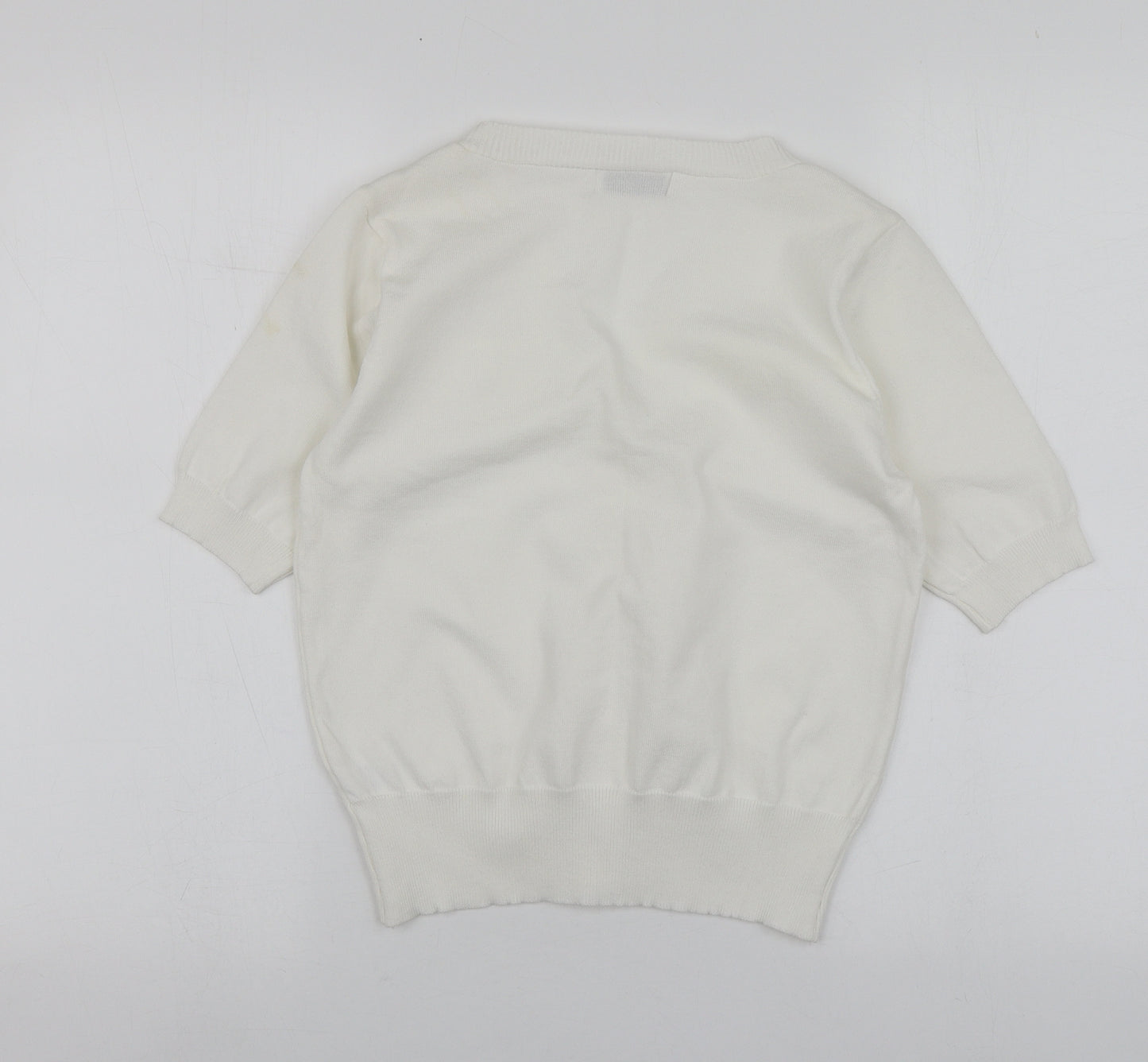 Luc-ce Womens White V-Neck  Viscose Cardigan Jumper Size M