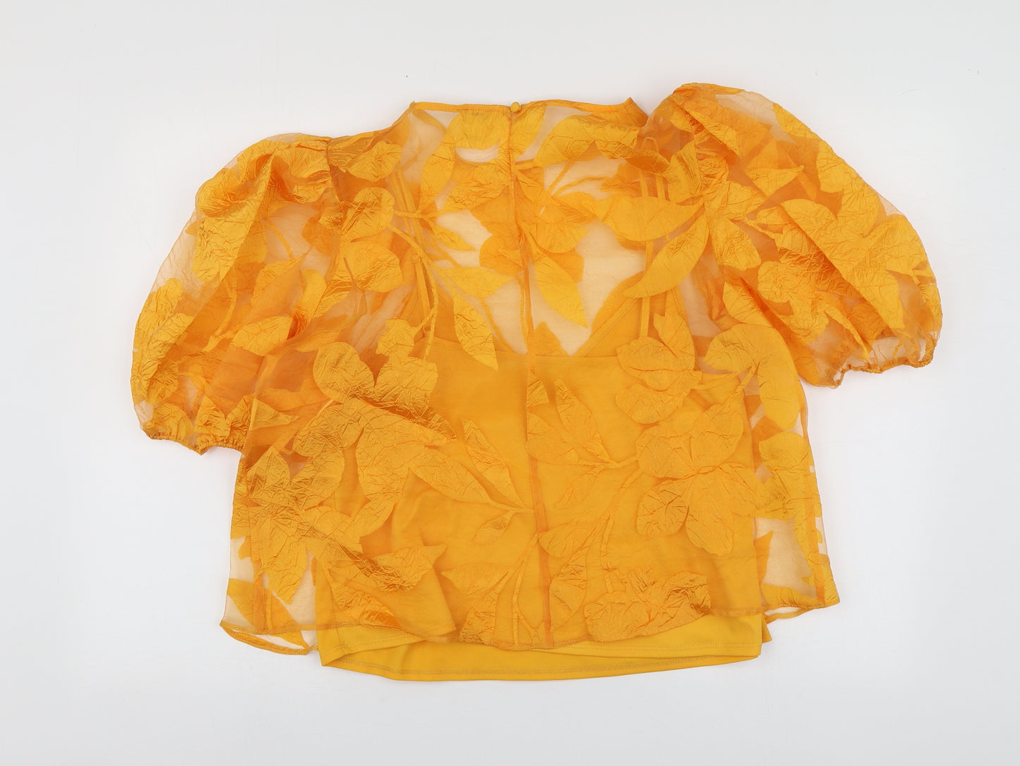 Rives Island Womens Orange Geometric Viscose Basic Blouse Size 14 Round Neck