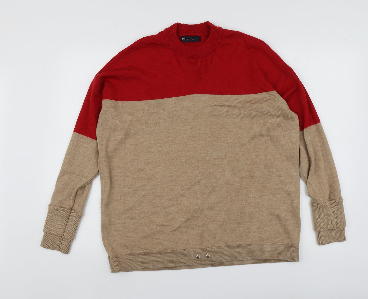 M&S Womens Beige Round Neck  Wool Pullover Jumper Size 16