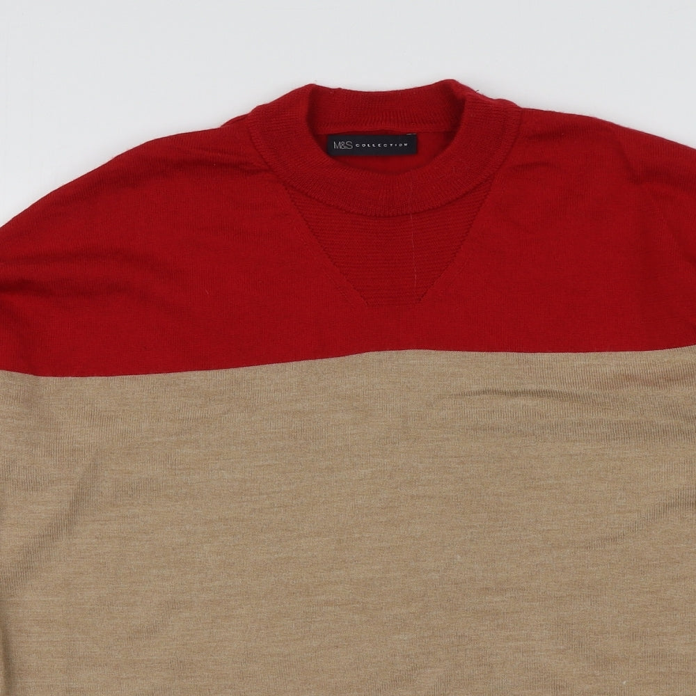 M&S Womens Beige Round Neck  Wool Pullover Jumper Size 16