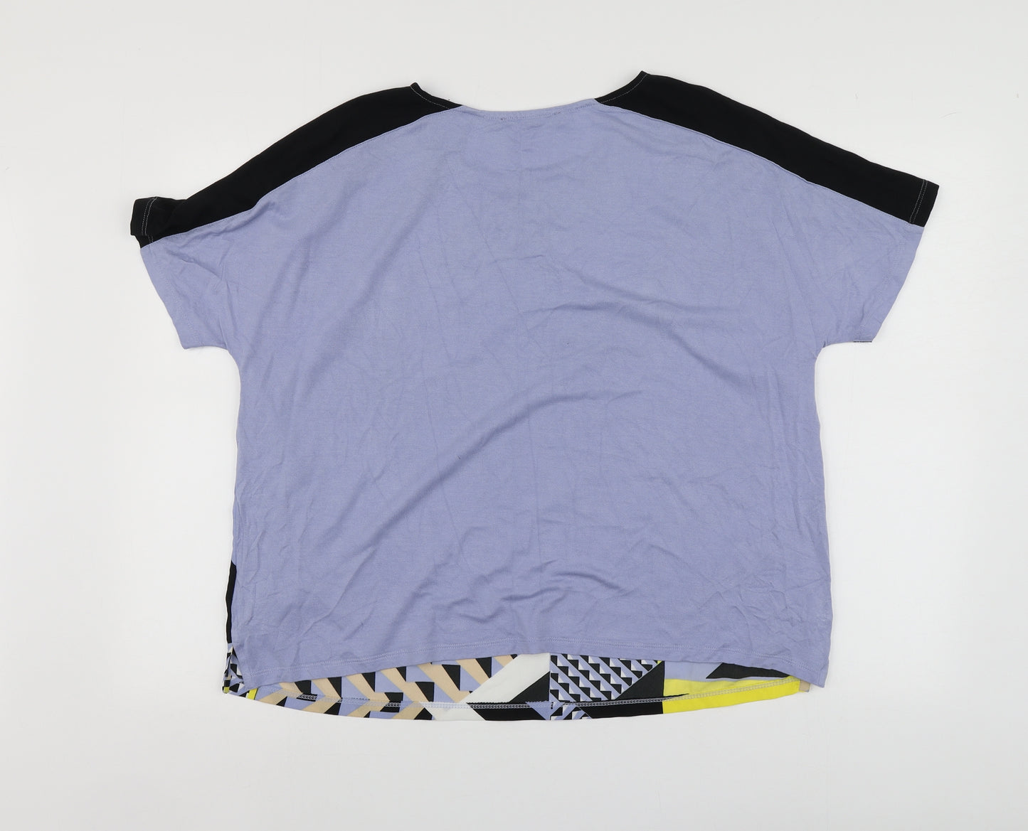 M&S Womens Blue Geometric Viscose Basic Blouse Size 18 Round Neck