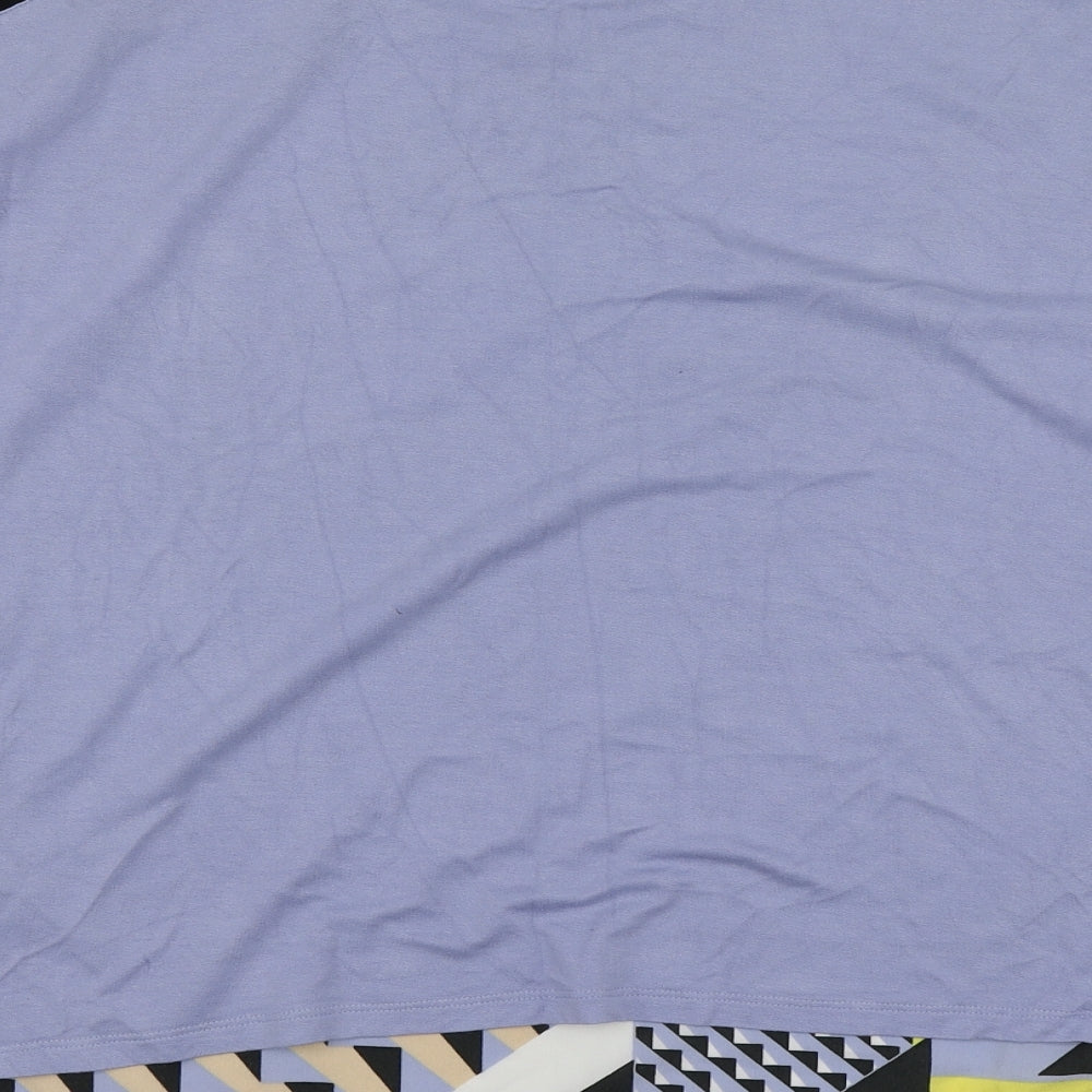 M&S Womens Blue Geometric Viscose Basic Blouse Size 18 Round Neck