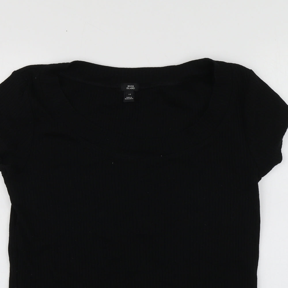 River Island Womens Black  Cotton Basic Polo Size 12 Round Neck