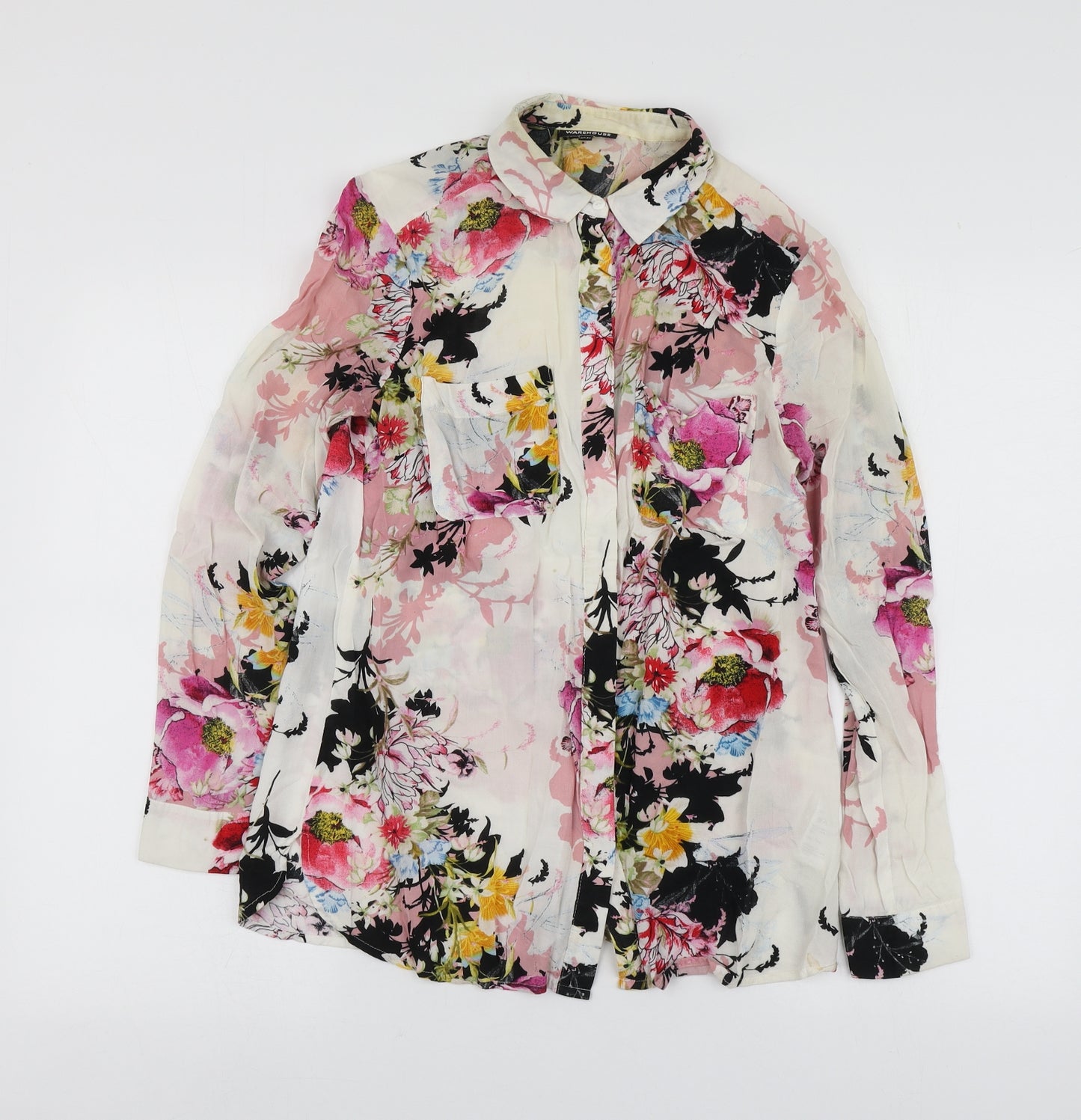 Warehouse Womens Multicoloured Floral Viscose Basic Button-Up Size 8 Collared