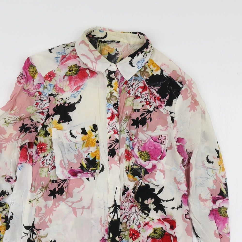 Warehouse Womens Multicoloured Floral Viscose Basic Button-Up Size 8 Collared