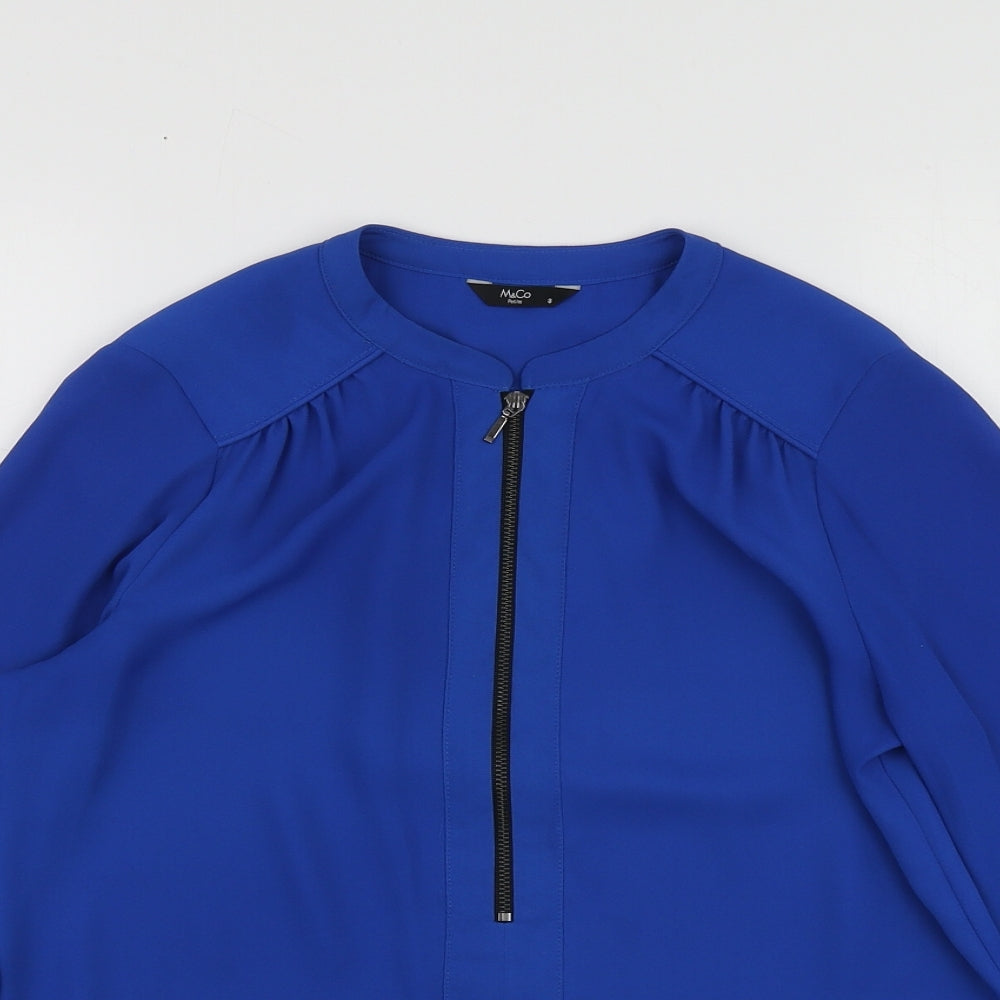 M&Co Womens Blue  Polyester Basic Blouse Size 8 Round Neck