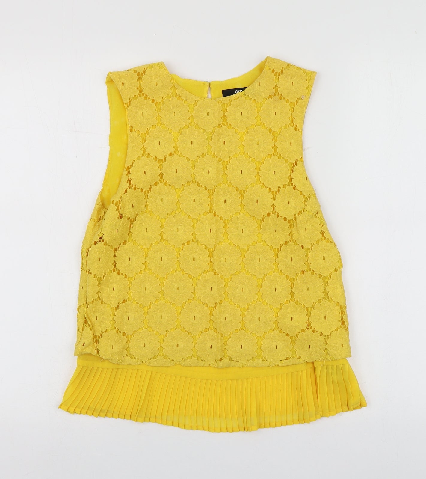 Oasis Womens Yellow  Cotton Basic Blouse Size 8 Round Neck