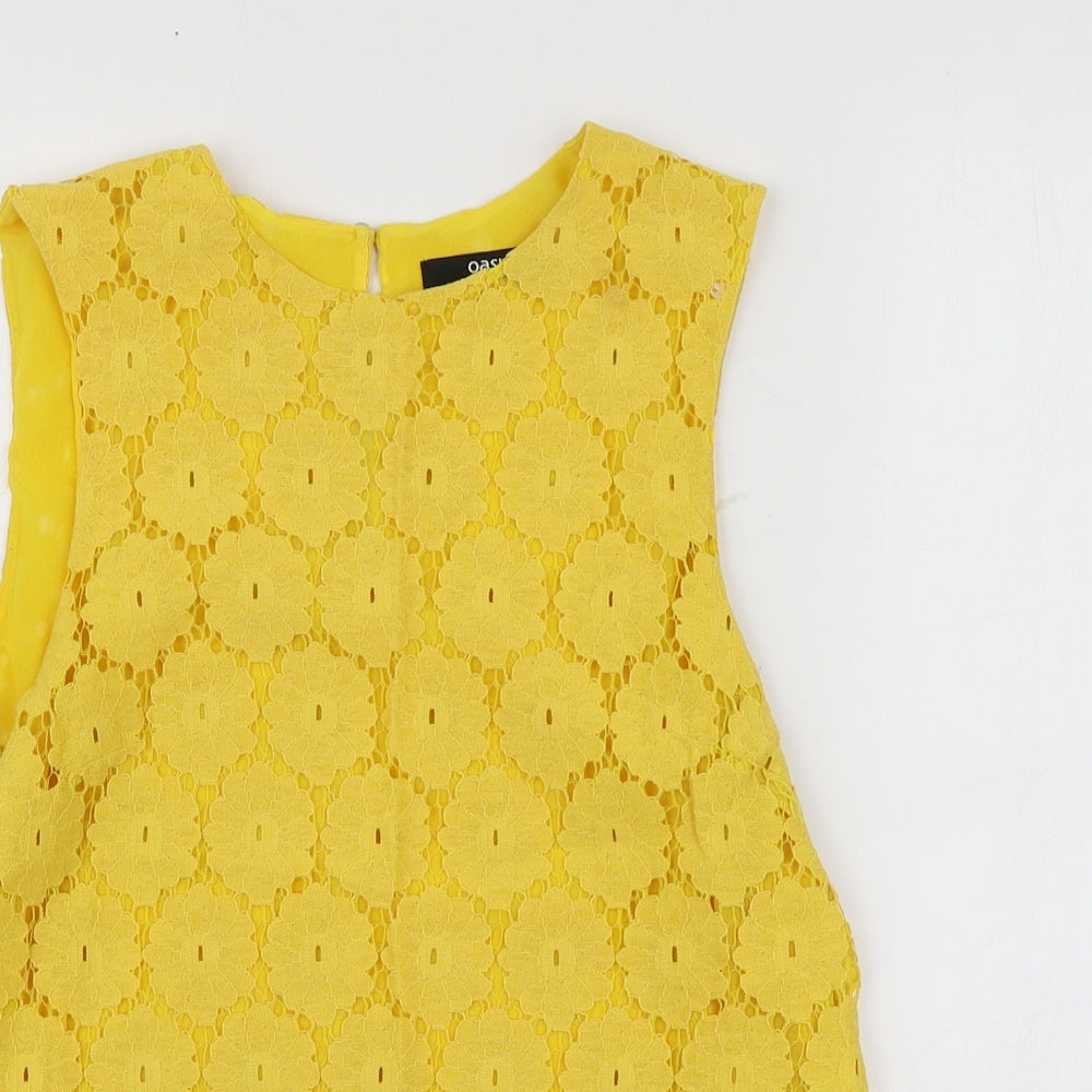 Oasis Womens Yellow  Cotton Basic Blouse Size 8 Round Neck