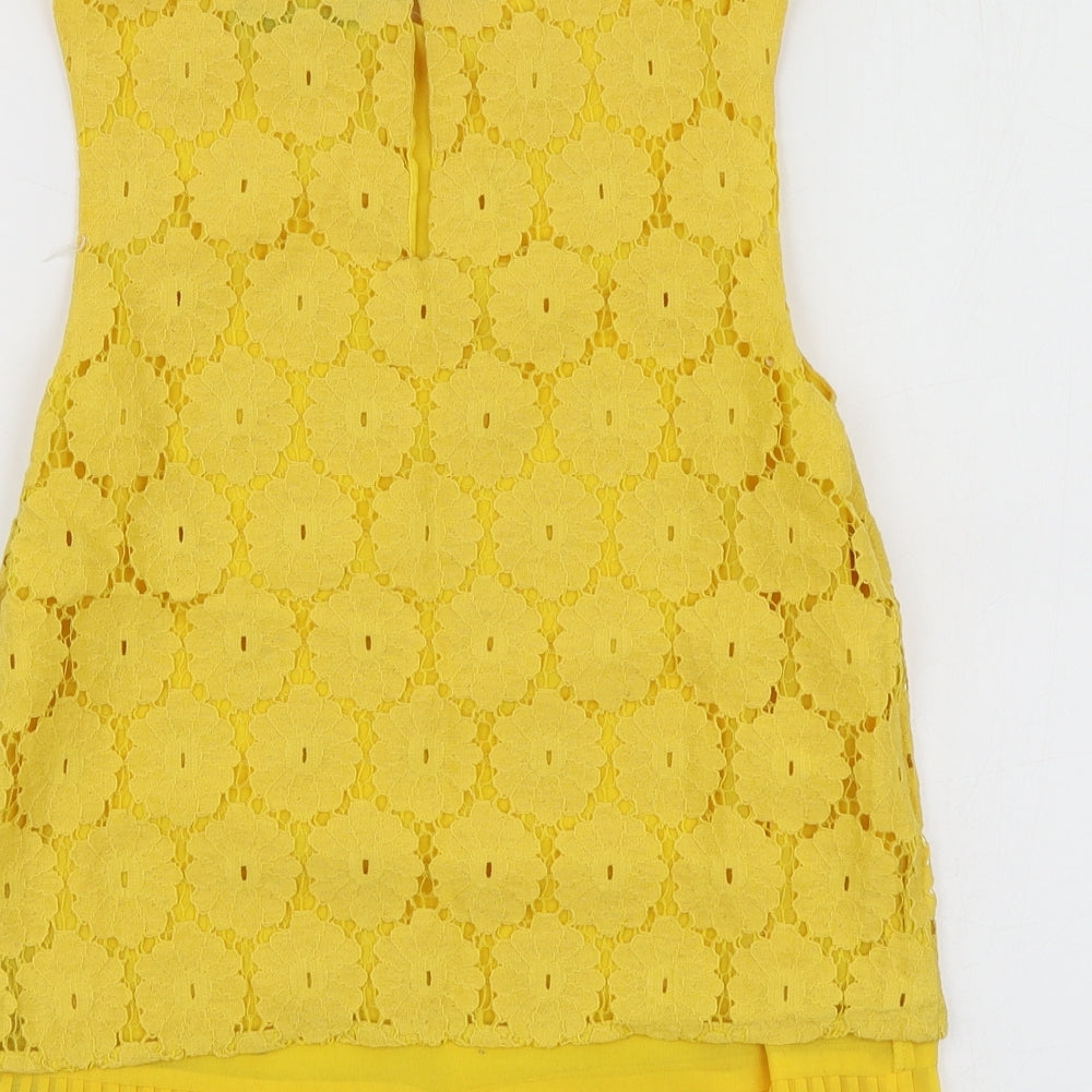 Oasis Womens Yellow  Cotton Basic Blouse Size 8 Round Neck