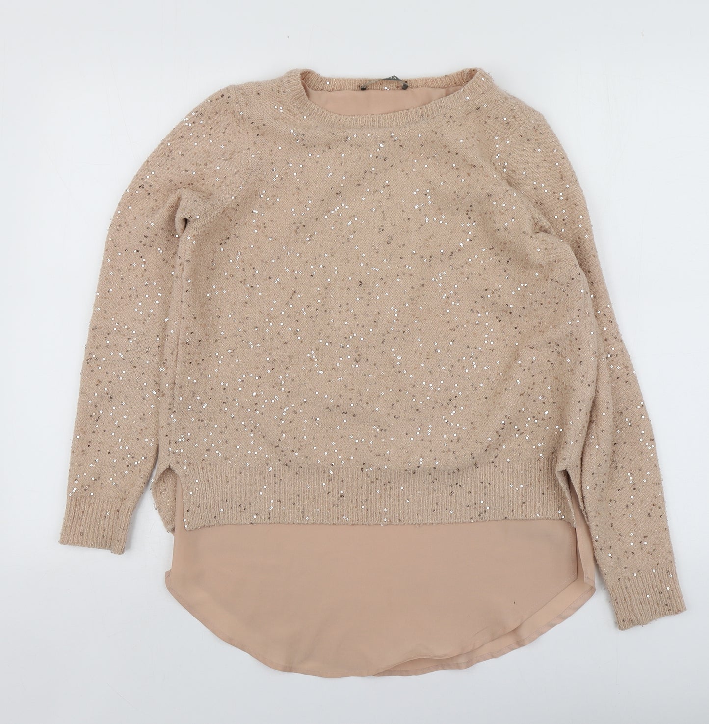 Oasis Womens Pink Round Neck  Acrylic Pullover Jumper Size XS