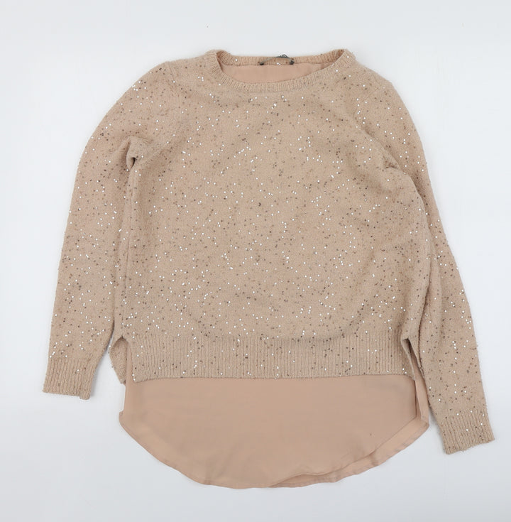 Oasis Womens Pink Round Neck  Acrylic Pullover Jumper Size XS