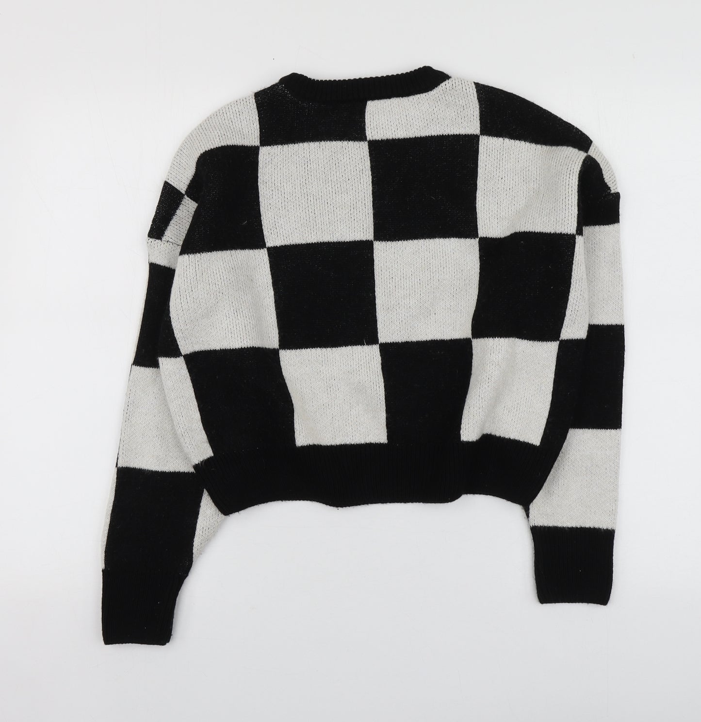 Primark Womens Black Round Neck Check Acrylic Pullover Jumper Size XS