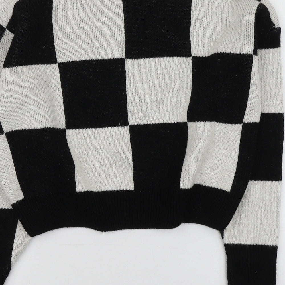 Primark Womens Black Round Neck Check Acrylic Pullover Jumper Size XS