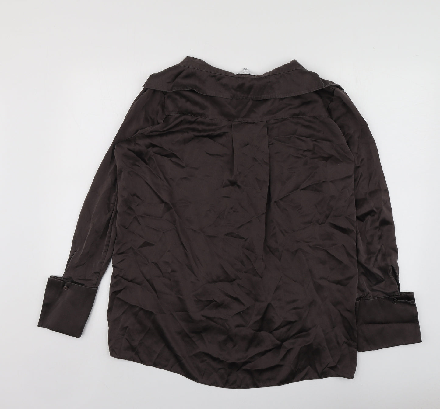Reiss Womens Brown  Silk Basic Button-Up Size 12 V-Neck