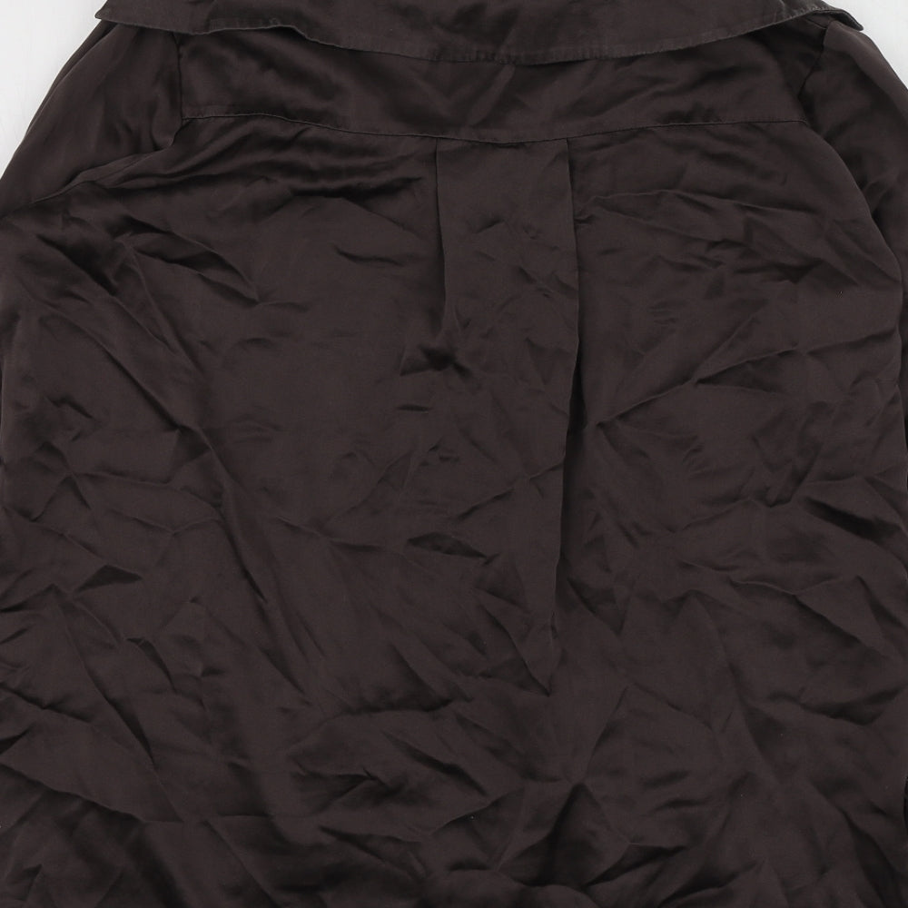 Reiss Womens Brown  Silk Basic Button-Up Size 12 V-Neck