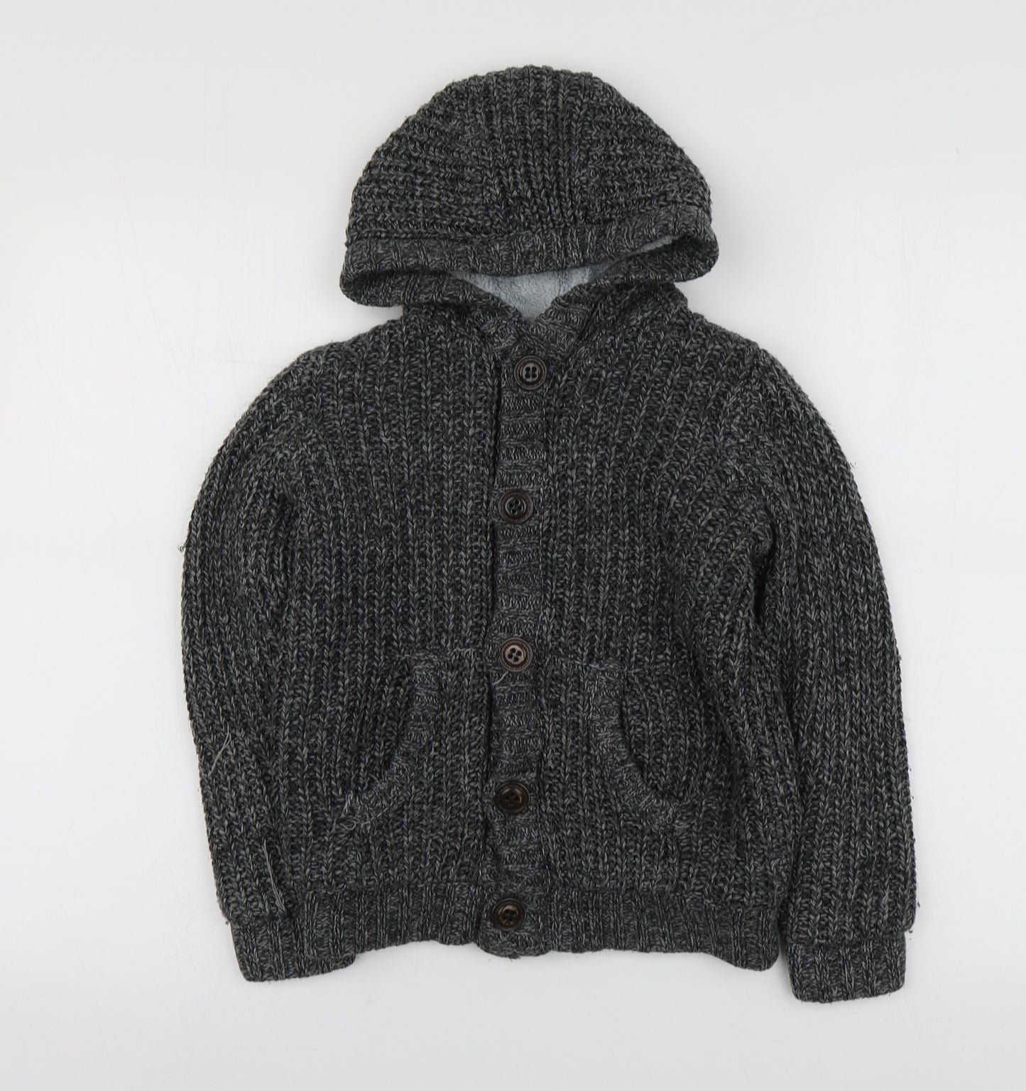 Nutmeg Boys Grey Round Neck  Acrylic Cardigan Jumper Size 8-9 Years