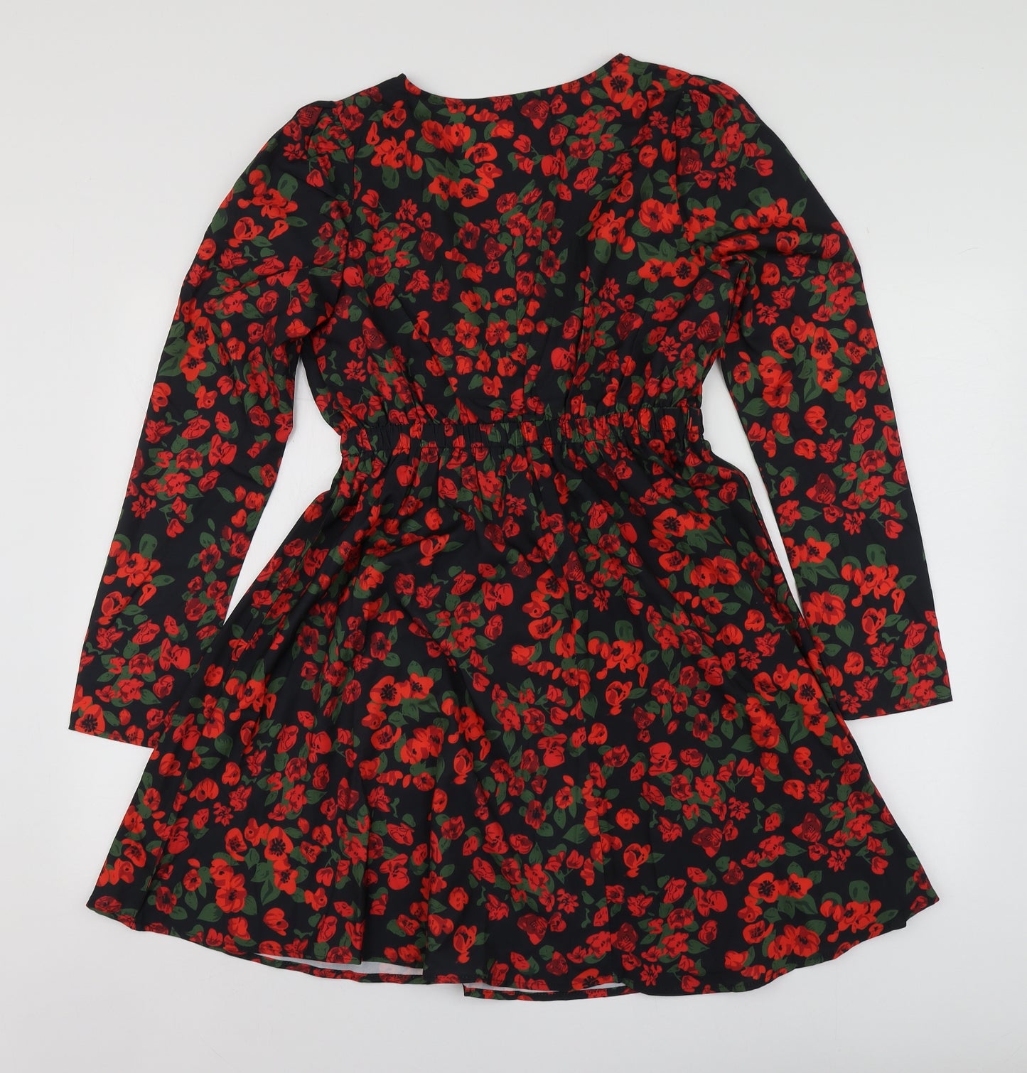 SheIn Womens Black Floral Polyester Skater Dress  Size S  V-Neck