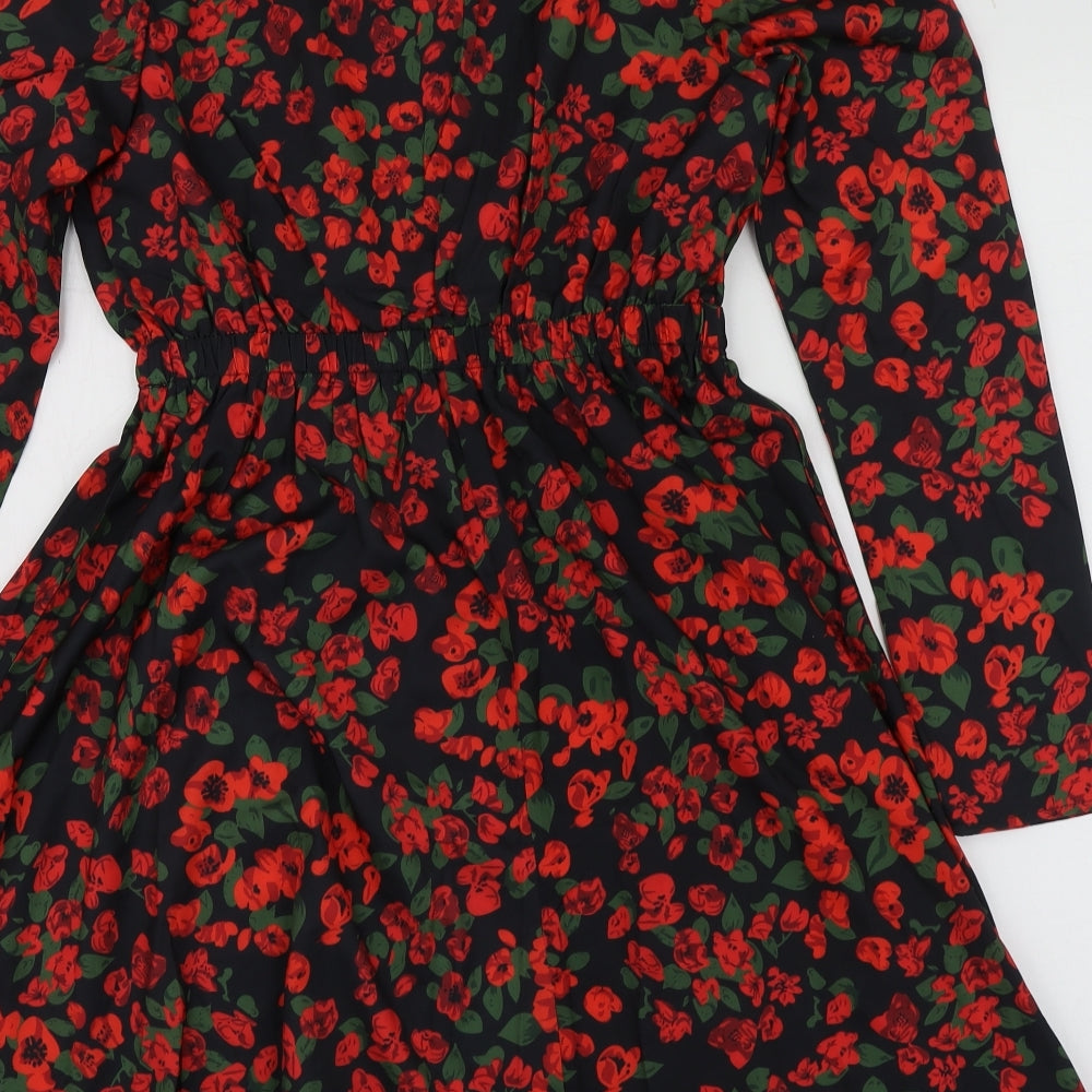 SheIn Womens Black Floral Polyester Skater Dress  Size S  V-Neck