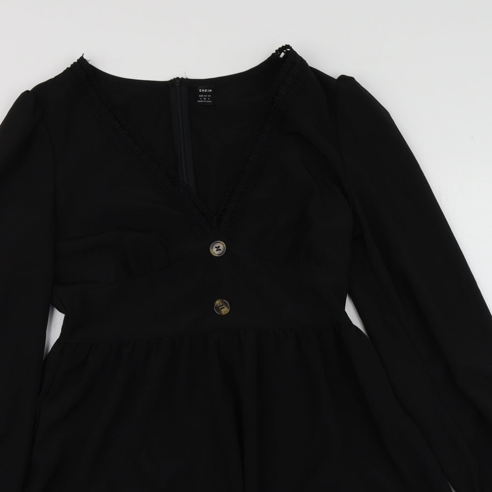 SheIn Womens Black  Polyester Skater Dress  Size S  V-Neck
