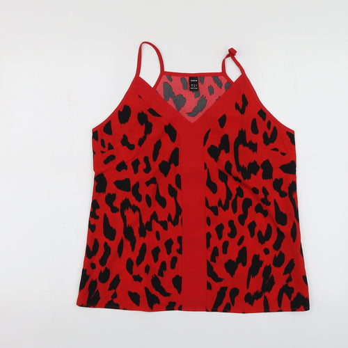 SheIn Womens Red Animal Print Polyester Basic T-Shirt Size S V-Neck