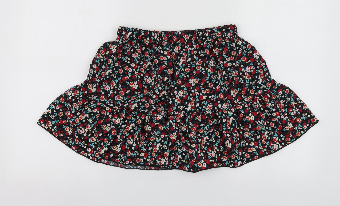 SheIn Womens Black Floral Polyester Skater Skirt Size S
