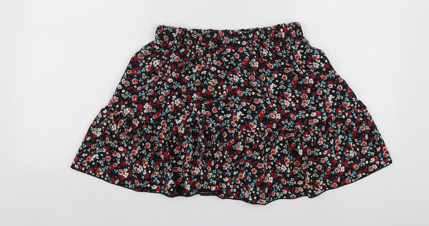 SheIn Womens Black Floral Polyester Skater Skirt Size S
