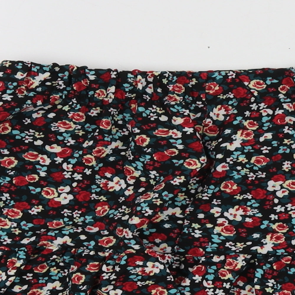 SheIn Womens Black Floral Polyester Skater Skirt Size S