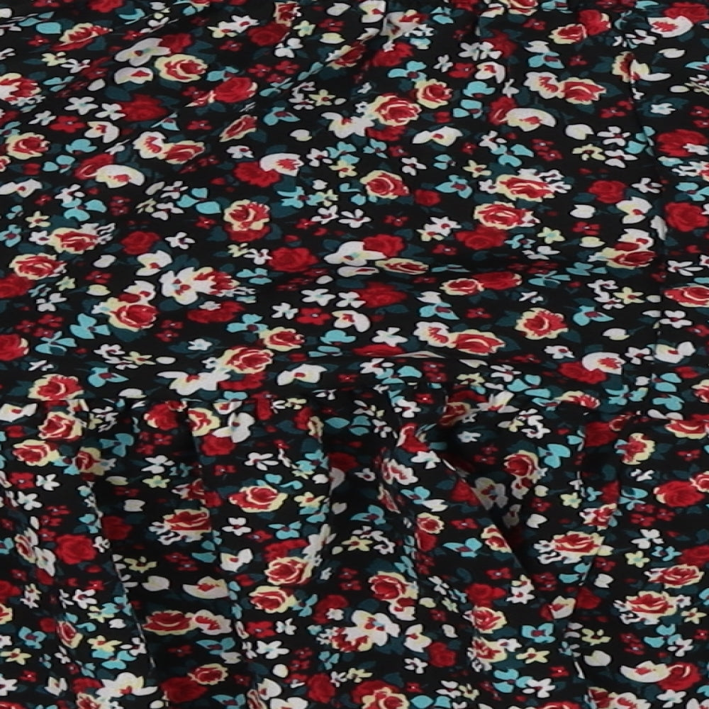 SheIn Womens Black Floral Polyester Skater Skirt Size S