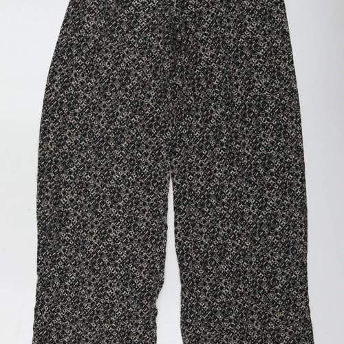 M&S Womens Black Geometric Viscose Trousers  Size 8 L28 in Regular