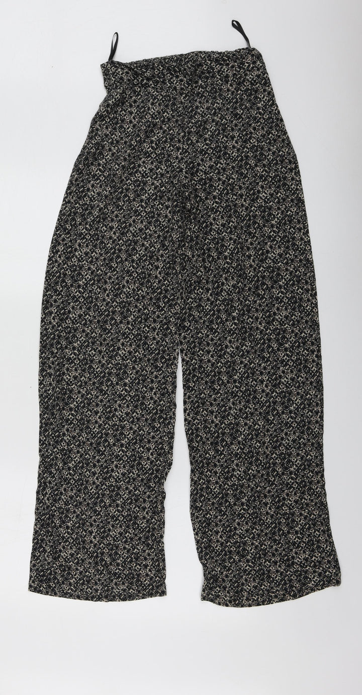 M&S Womens Black Geometric Viscose Trousers  Size 8 L28 in Regular