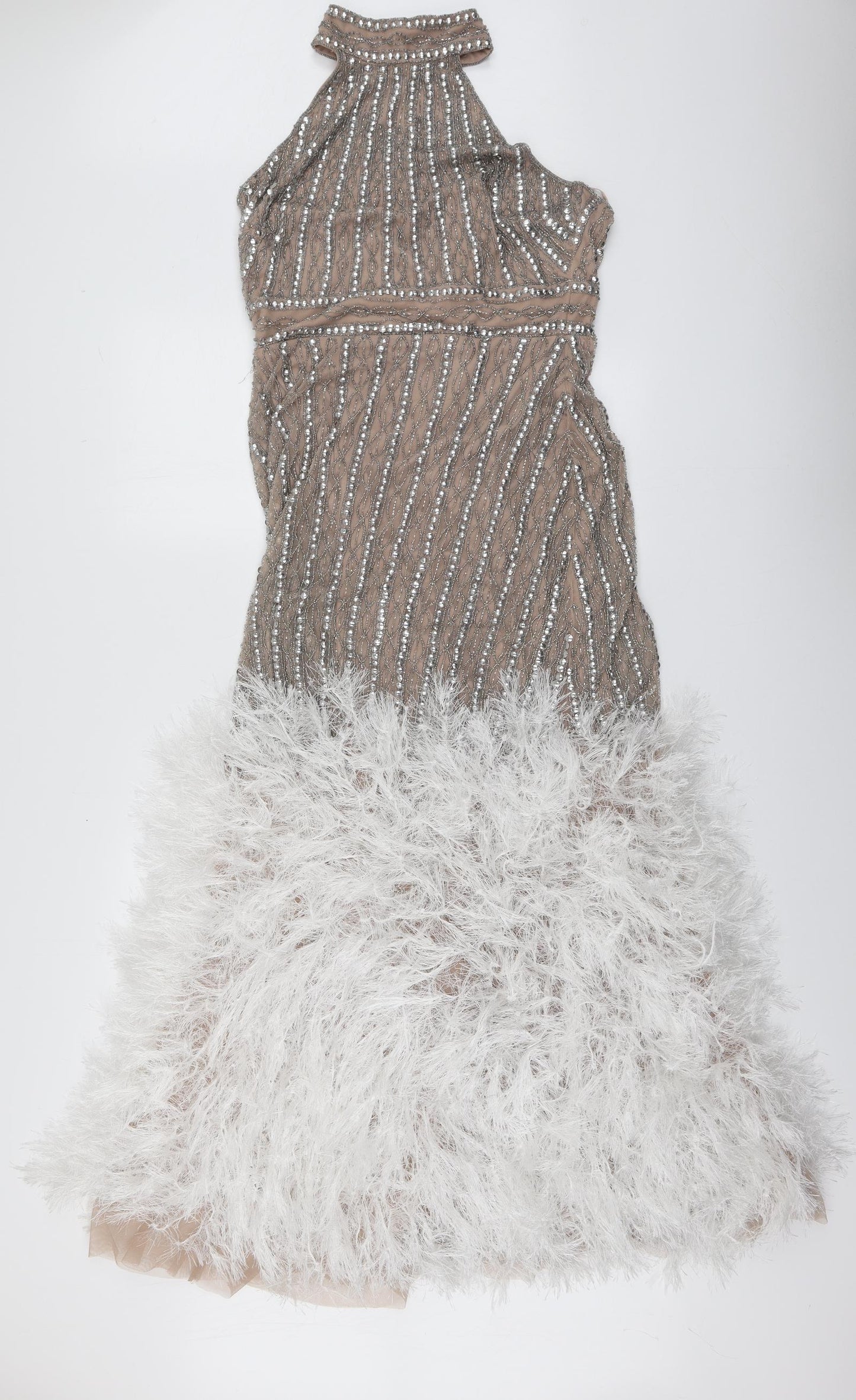 Boohoo Womens Beige  Polyester A-Line  Size 12  Halter