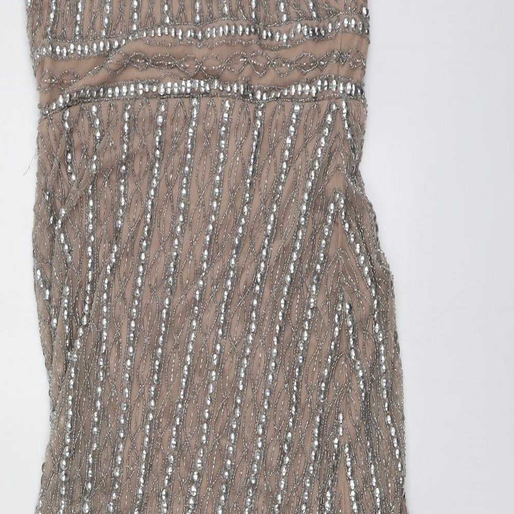 Boohoo Womens Beige  Polyester A-Line  Size 12  Halter