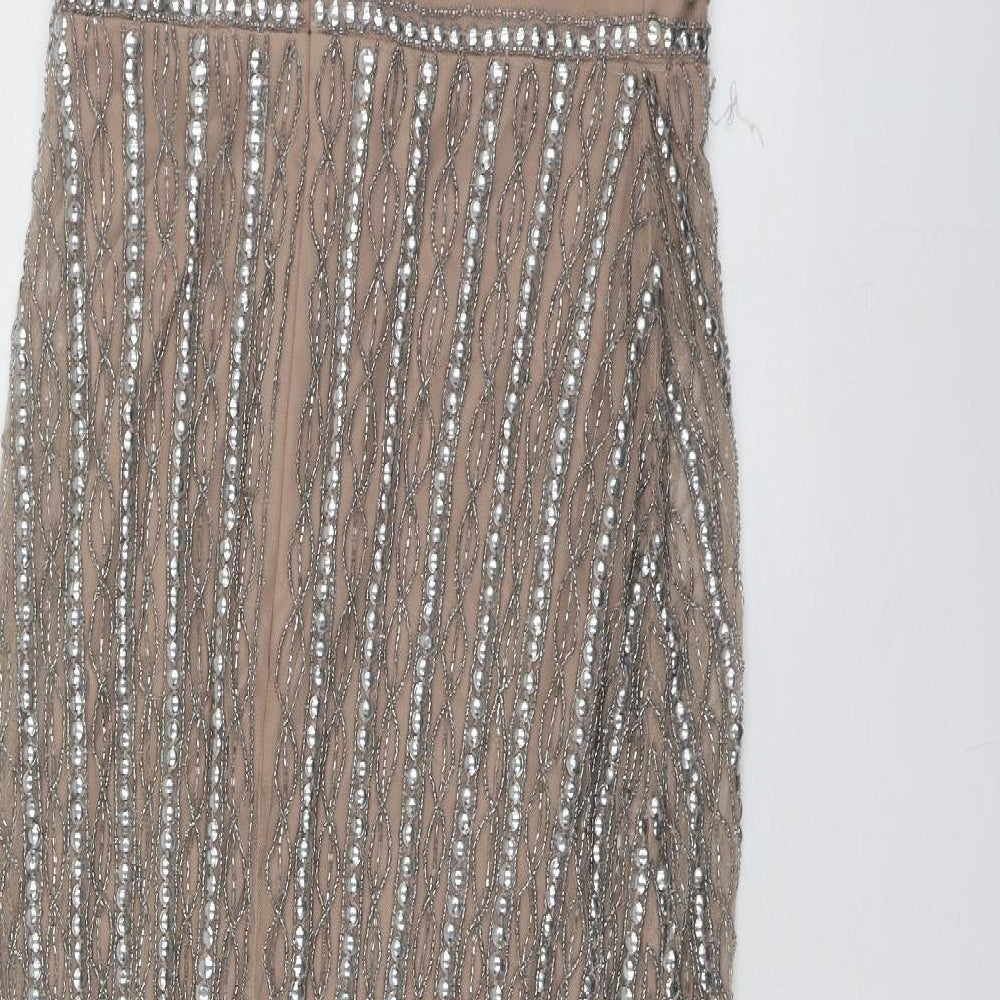 Boohoo Womens Beige  Polyester A-Line  Size 12  Halter