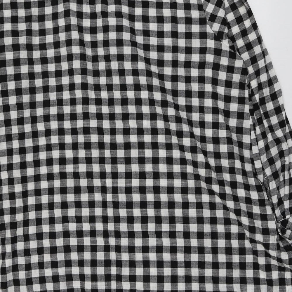 M&S Womens Black Check Cotton Basic Button-Up Size 18 Collared
