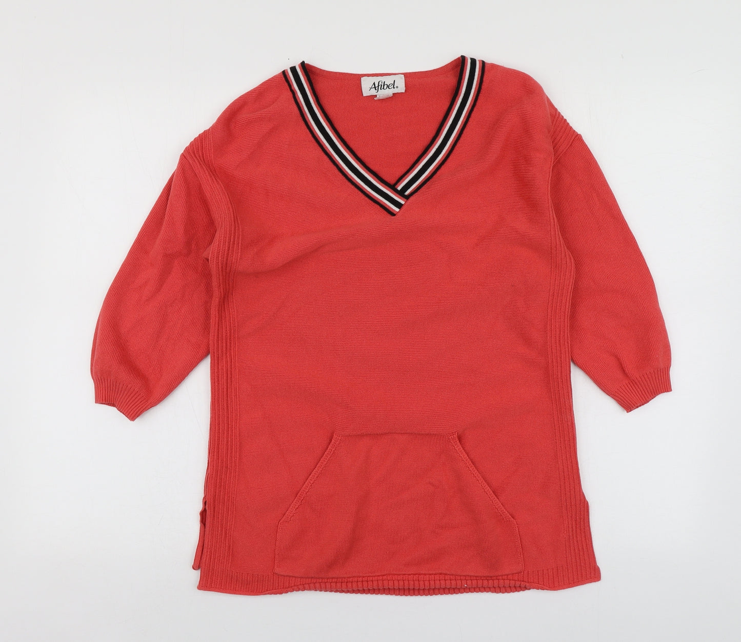 Afibel Womens Orange V-Neck  Acrylic Pullover Jumper Size 14