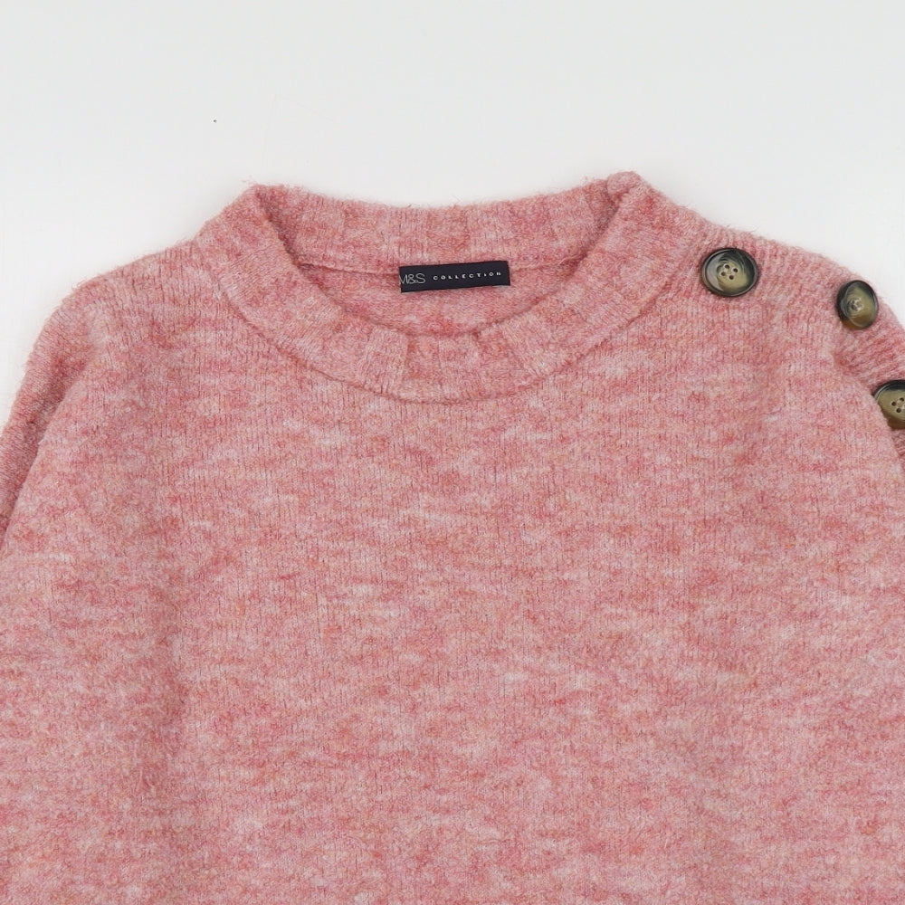 M&S Womens Pink Round Neck  Acrylic Pullover Jumper Size M