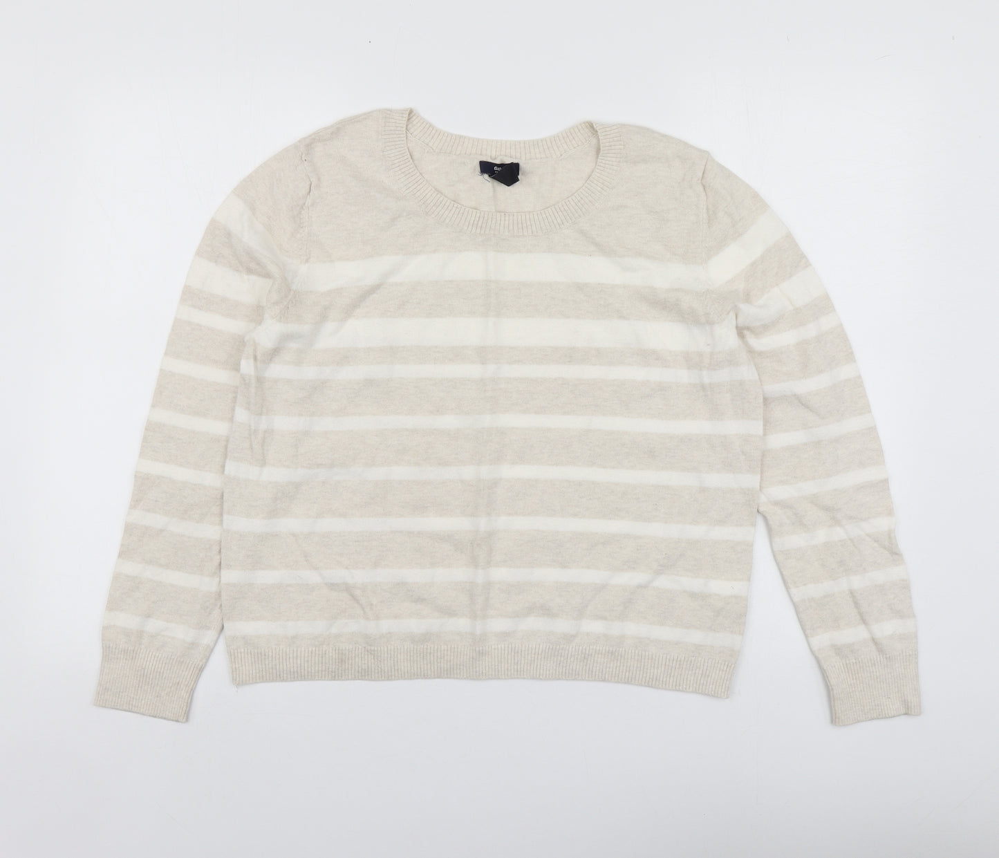 Gap Womens Beige Round Neck Striped Cotton Pullover Jumper Size XL