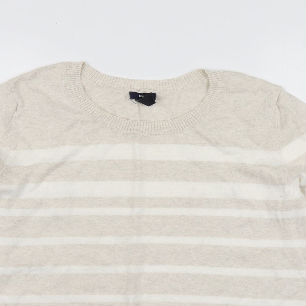 Gap Womens Beige Round Neck Striped Cotton Pullover Jumper Size XL