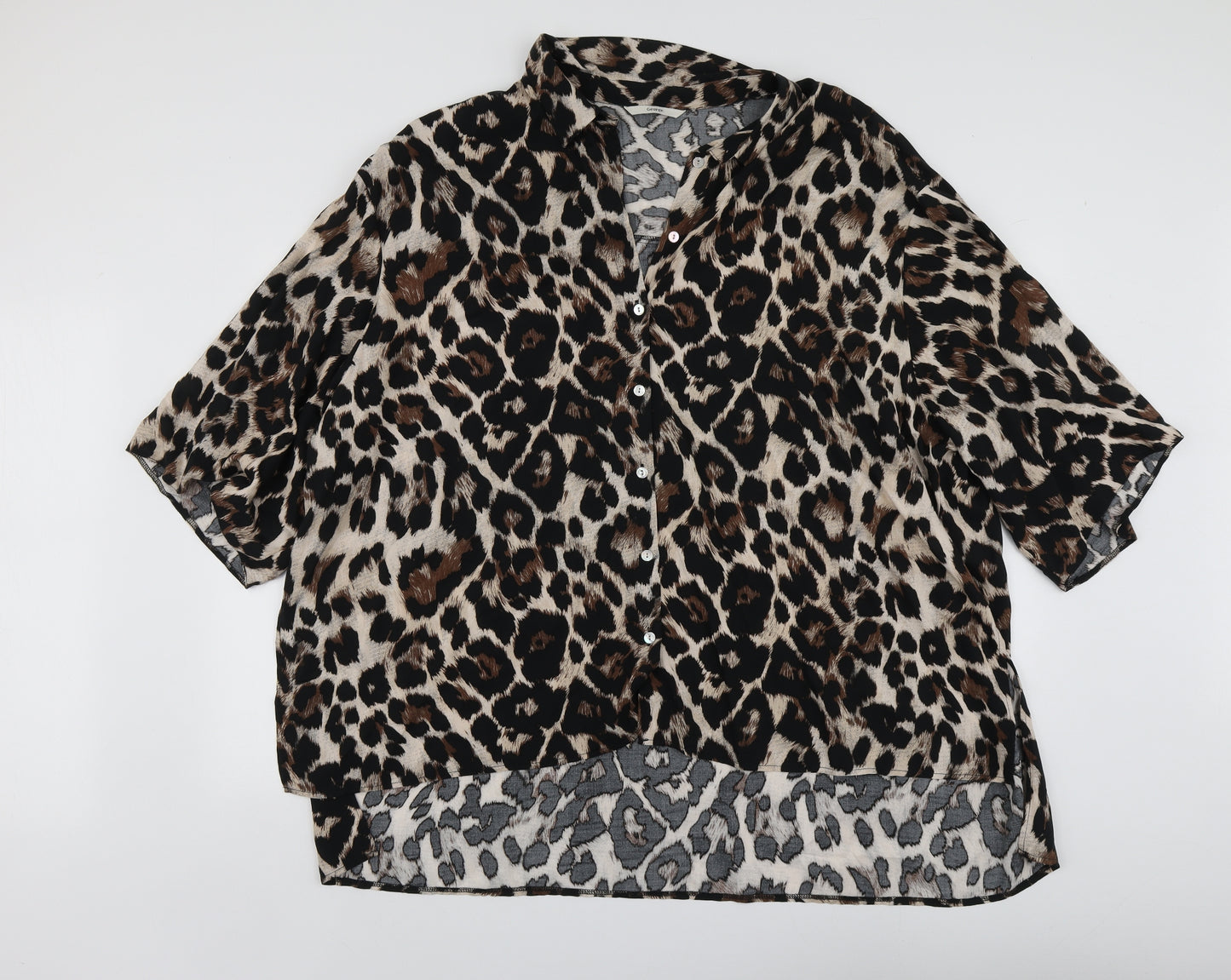 F&F Womens Brown Animal Print Polyester Basic Button-Up Size 22 V-Neck