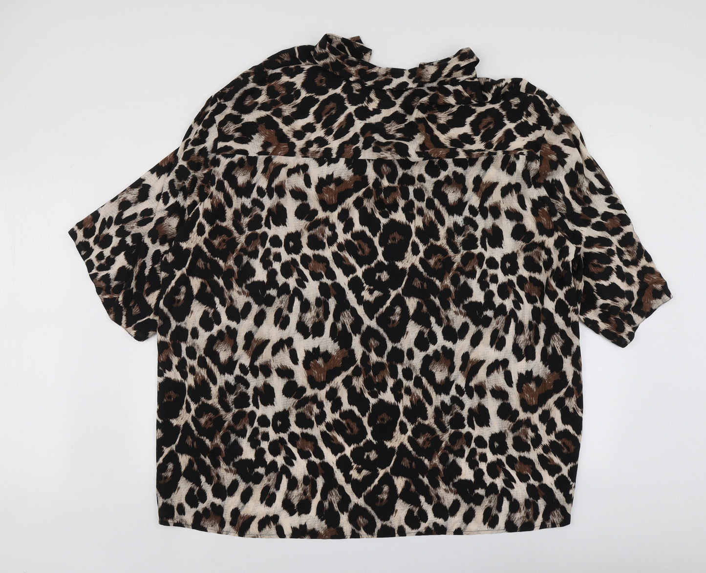 F&F Womens Brown Animal Print Polyester Basic Button-Up Size 22 V-Neck