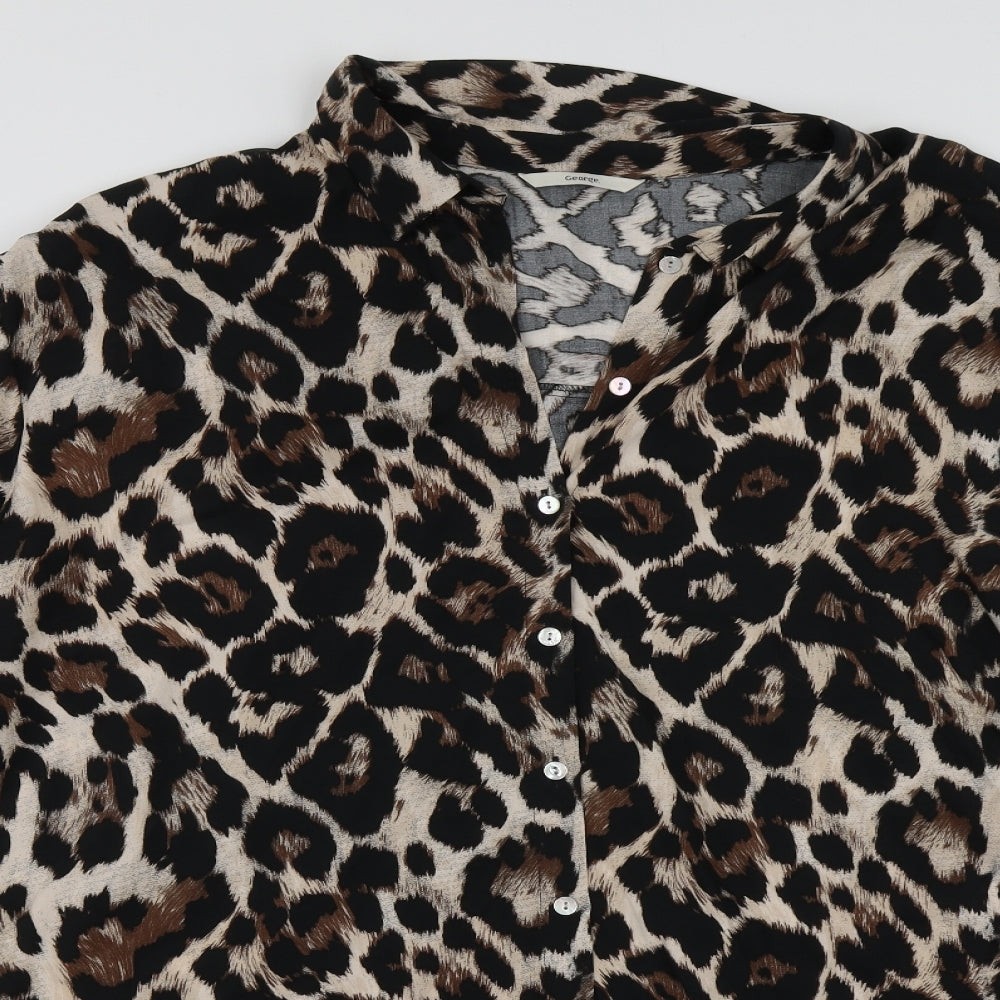 F&F Womens Brown Animal Print Polyester Basic Button-Up Size 22 V-Neck