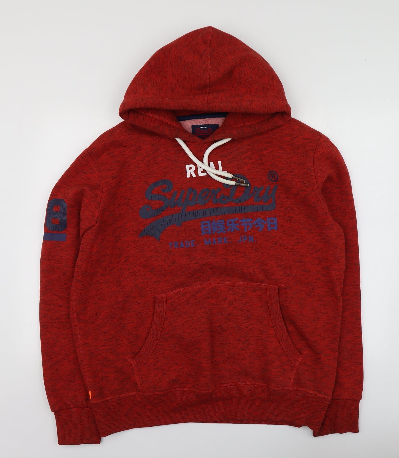 Superfry Mens Red Geometric Cotton Henley Hoodie Size XL