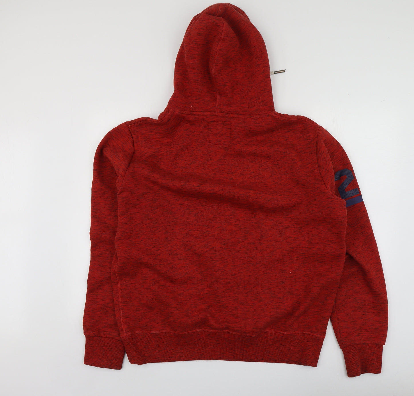 Superfry Mens Red Geometric Cotton Henley Hoodie Size XL